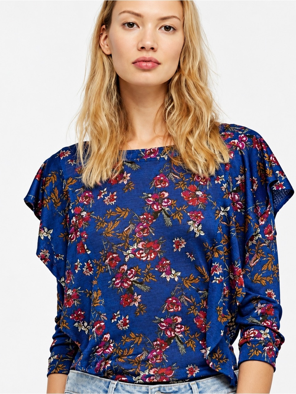 Free People Royal Blue Floral Dolman Top Women’s Medium Boho